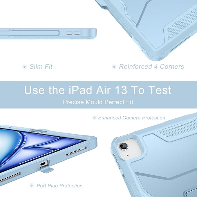 Soke Case for iPad Air 13-Inch M4 2026 M3 2025 &amp M2 2024with Built-in Screen Protector and Kickstand Rugged Full-Body Heavy Duty Protective Cover for Apple iPad Air 13 - Sky Blue