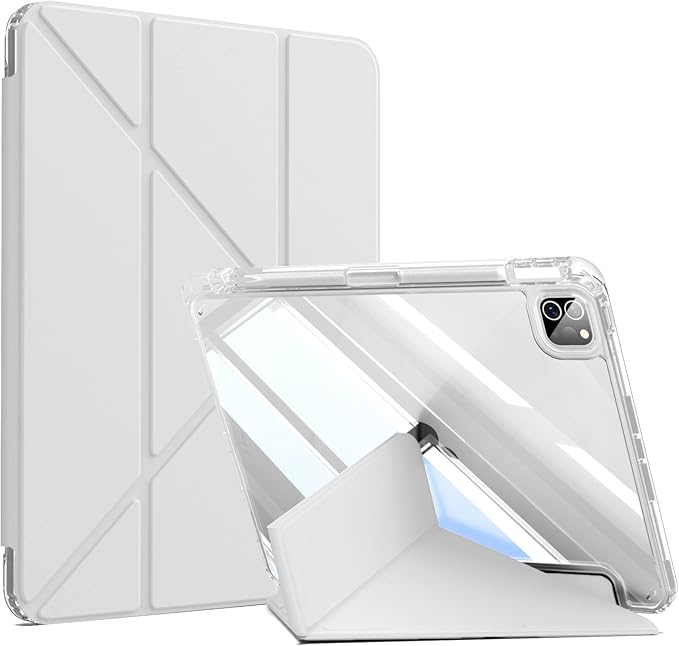 kenke Case for iPad Air 13 Inch (M3 2025/M2 2024) iPad Pro 12.9 Inch 6th/5th Generation (2022/2021) with Pencil Holder Y Folding Stand Cover with Hard Clear PC Back Support Touch ID Light Gray