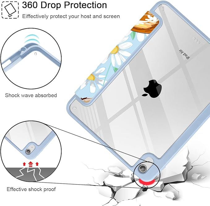 Case for iPad Air 11'' (M4 2026/M3 2025/M2 2024)/ iPad Air 10.9'' Air 5th /4th Gen Shockproof Cover with Clear Back Shell &amp Penceil Holder Auto Wake/Sleep Stand Cover Cute Corgi Dog