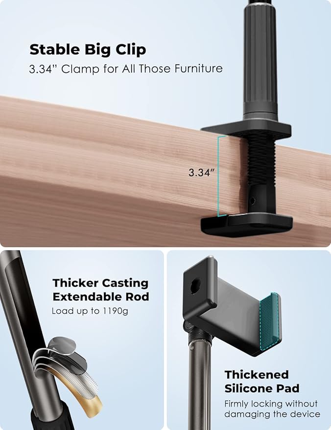 Viozon Phone Holder Flexible Long ArmOverhead Mount360° Angle AdjustableAluminum Alloy C Clamp for Headboard Bedside&ampTable&ampDeskCompatible with 3.5-6.9 PhoneiPhone 16 15Plus / Pro Max