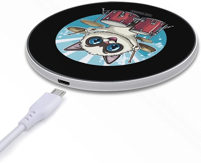 Cat Drummer Playing Drums Wireless Charger Anti-Slip Wireless Charging Pad Slim Charger Mat for Men Women