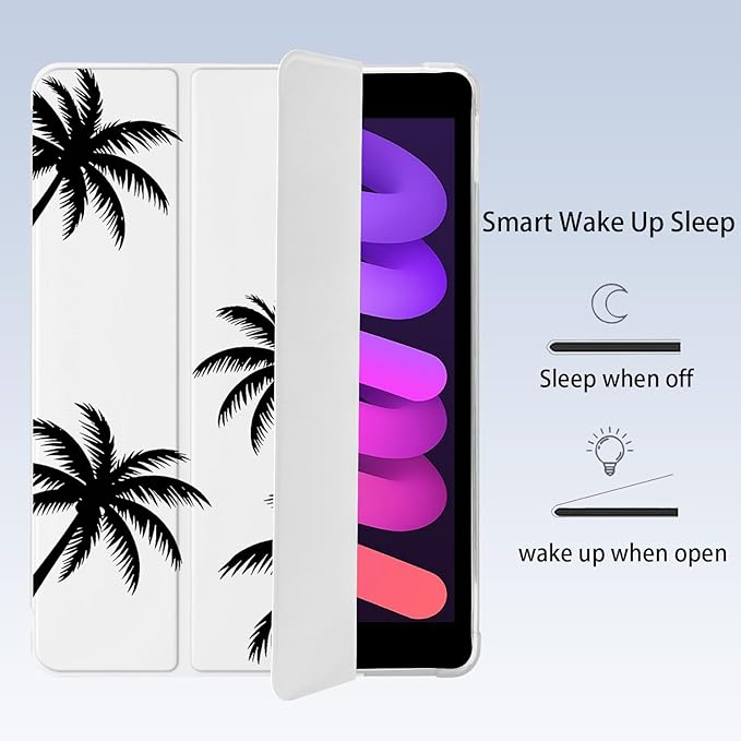 Cute Black Palm Tree for iPad Air 3 Case with Pencil Holder Auto Sleep/Wake White Leather Soft TPU Back Cover for iPad Pro 10.5 Inch 2017