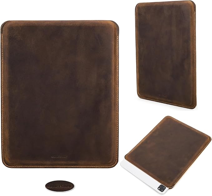 Top Grain Leather 12.9 Tablet Sleeve Slim Protector Vintage Design Fully Handmade Compatible with 12.9 iPad Pro 3/4/5/6 Gen Fits A2233 A2069 A2378 A2379 A2461 A2462 Coffee 12.9 Inch