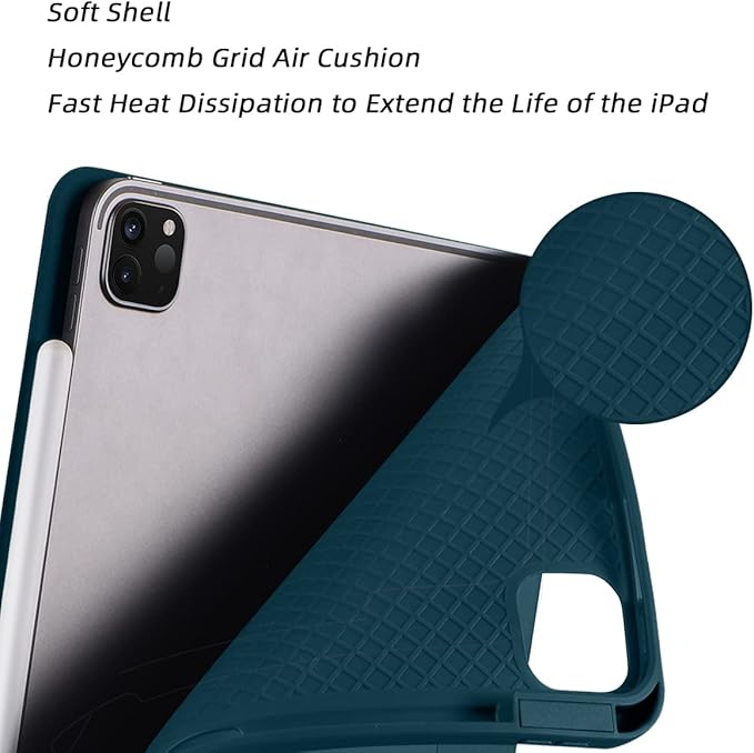 SIWENGDE Cases for iPad Pro 12.9 Case 6th/5th/4th Generation (2022/2021/2020) with Pencil Holder [Apple Pencil Wireless Charging] Soft TPU Smart Tri-fold Stand Protective Cover(Teal)