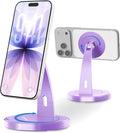 Magnetic Phone Stand for Desk – 360° Rotating Aluminum Phone Holder Stable Desk Stand for Office Home &amp Kitchen Compatible with iPhone 17 Pro Max 16–12 Series and MagSafe Cases Purple