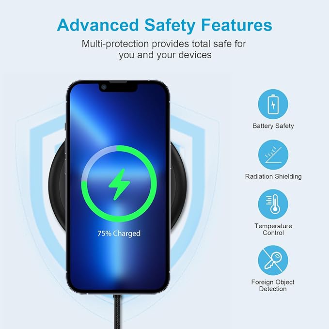 Wireless Charger for Samsung 15W Fast Wireless Charging Pad Charger Mat with QC Adapter for Galaxy S25/S25 Ultra/S24 Ultra/S23/S22 Plus/Z Flip6 Pixel 9/9 Pro XL/Fold iPhone 17/16e/16/15/14/13 Pro Max