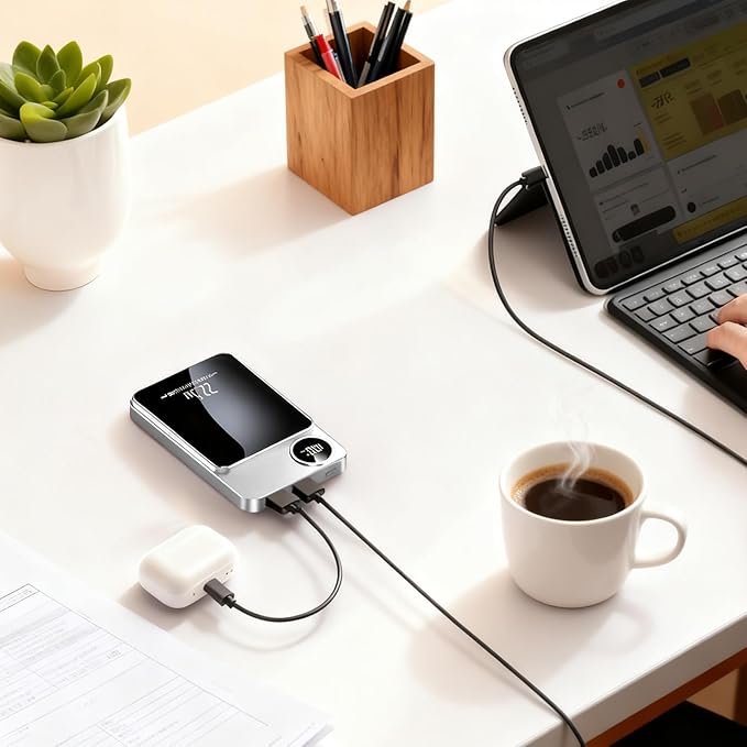 Magnetic Wireless Charger Fast Charging Hub 20000mAh Portable Bank Wireless Phone Earphones Tablet Laptop Smart Watch Desktop Tabletop Home Offices Travel Charging Station