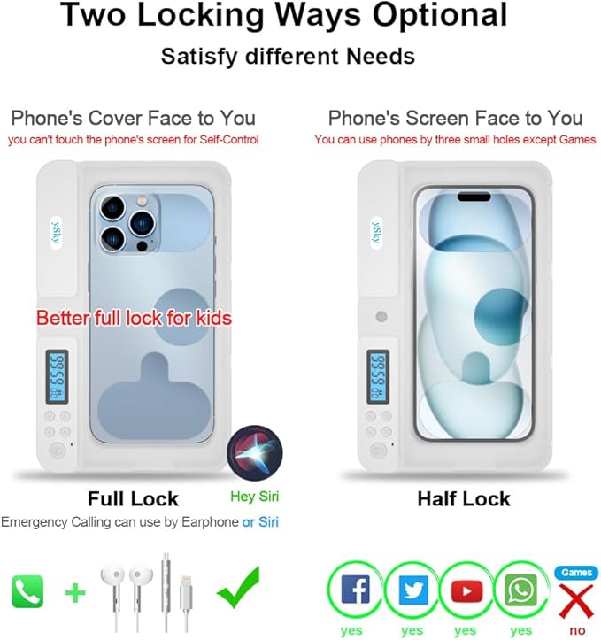 ySky Portable Phone Lock Box with Timer for iPhone and Android Phones Self-Control Timed Phone Jail Locker to Help KidsStudents Adults Focus Back Unplug from Phones Boost Your Mental Wellness