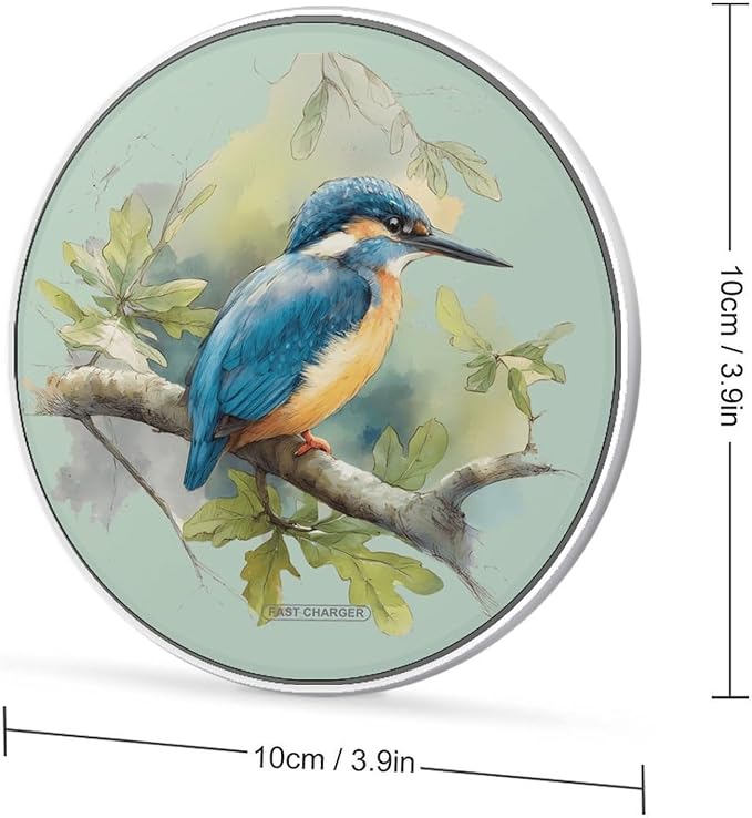 Kingfisher Sits on Branch Fast Portable Charger 10W Funny Graphic Phone Charging Pad with USB Cable