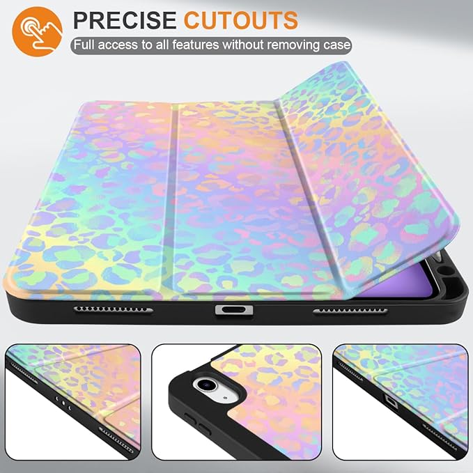 DONGKE for iPad Air 11 Inch Case M4 2026 / M3 2025 / M2 2024 &amp iPad Air 5th 2022 / 4th Gen 2020 10.9 Inch Ultra Thin Soft TPU Back Cover with Pencil Holder Support Auto Wake/Sleep Colorful Leopa