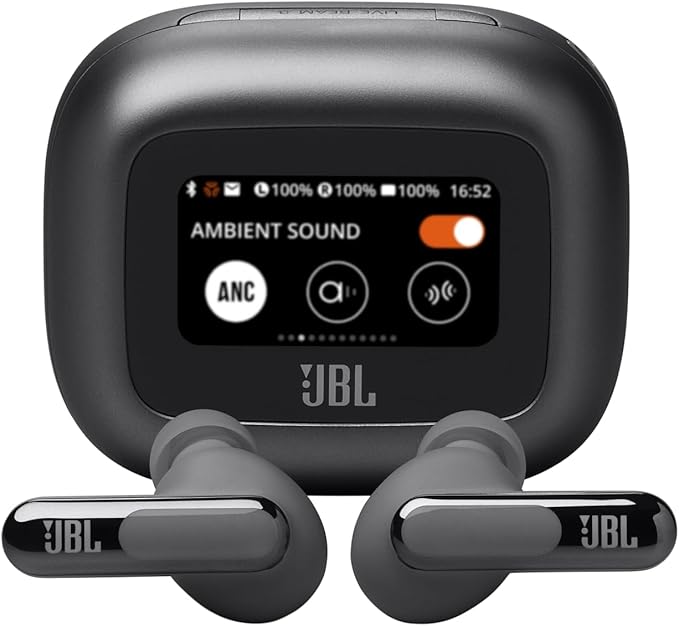 JBL Live Beam 3 - True Wireless Noise-Cancelling Stick-Closed Earbuds 48Hrs Total Playback Wireless Charging 6 Mics for Perfect Calls Multi-Point Connection IP55 Waterproof and dustproof (Black)