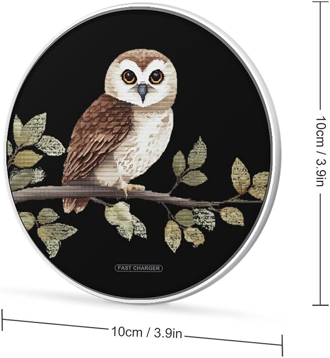 Owl Sitting on Tree Branch Fast Portable Charger 10W Funny Graphic Phone Charging Pad with USB Cable