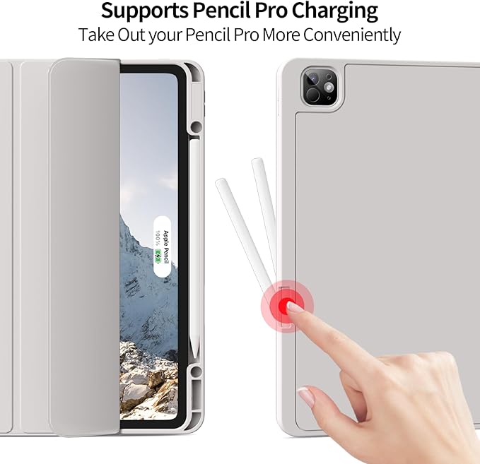 for iPad Pro 13 inch Case (M5/M4) 2025/2024 Slim Protective Cover with Pencil Holder Soft TPU Back Cover Trifold Stand Auto Wake/Sleep A2925 A2926 A3007 A3362 A3359 (Gray)