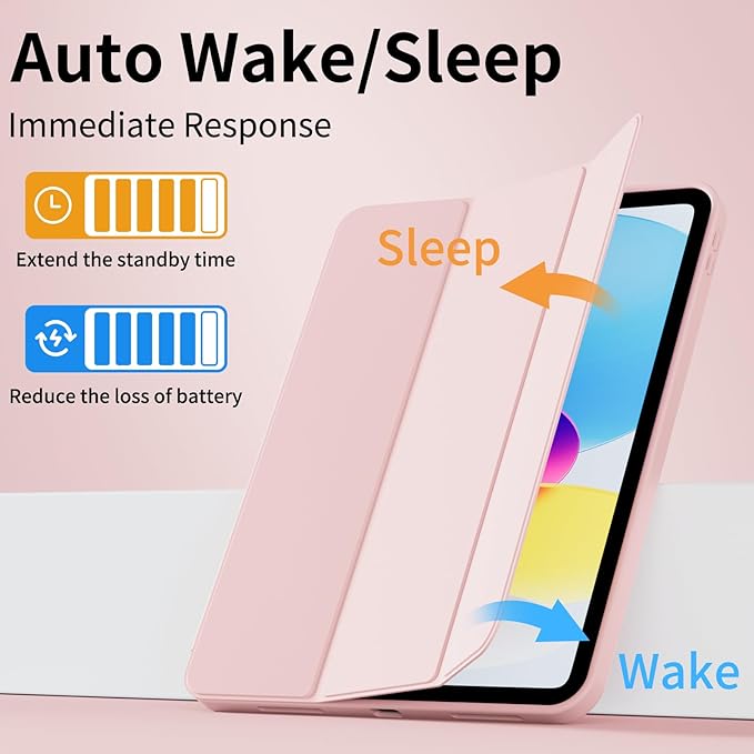 for iPad (A16) 11th Generation Case 11 Inch 2025 for iPad 10th Generation Case 10.9 Inch 2022 with Pencil Holder Smart Trifold Stand Slim Protective Cover Auto Wake/Sleep Pink