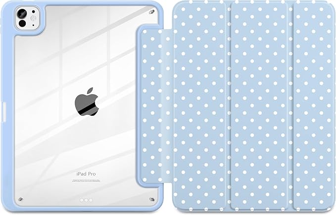 Case for iPad Pro 11 Inch (M5 2025 M4 2024) – [Built-in Pencil Holder] Shockproof &amp Stylish Clear Hard Back + Soft TPU Edge Magnetic Trifold Stand Auto Wake/Sleep Blue White dot