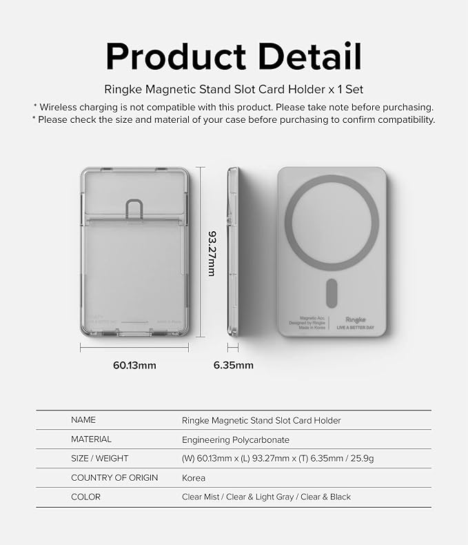 Ringke Magnetic Stand Slot Card Holder [Phone Wallet + Stand] ID &amp Credit Card Holder for Phone Case Magnetic Card Wallet Compatible with Magsafe iPhone 13 12 Pro Max Mini - Clear Mist