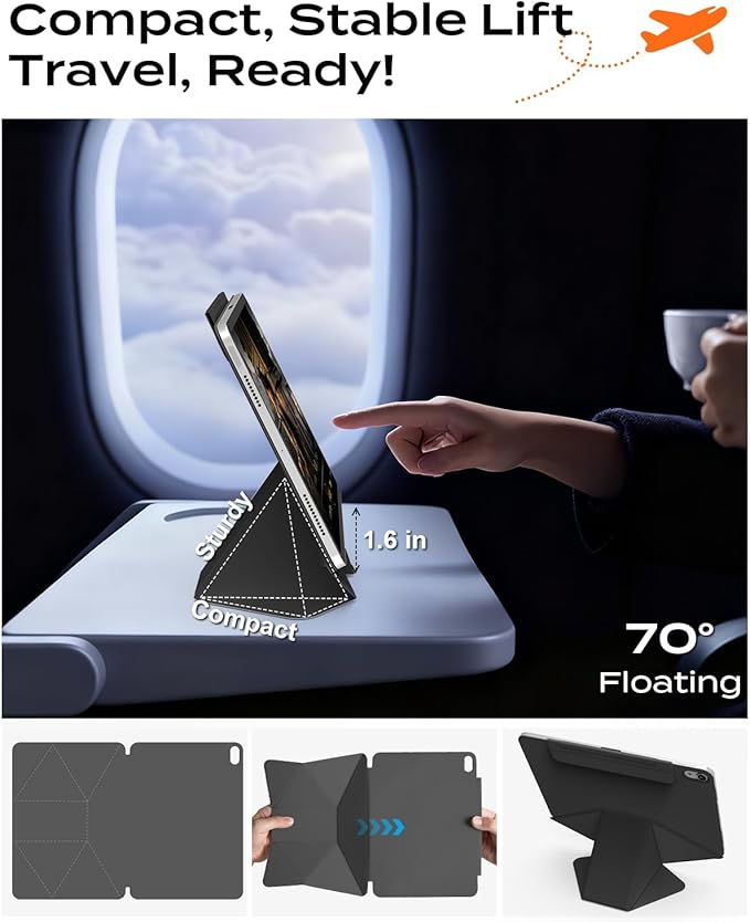 JKSML Dynamic Folio Case for iPad Air M4/M3/M2 11 &amp Air 4th/5th Gen 10.9 Detachable Pencil Holder 20+ Multi-Angle Origami Cover Slim &amp Ergonomic &amp Powerful Magnetic - Black