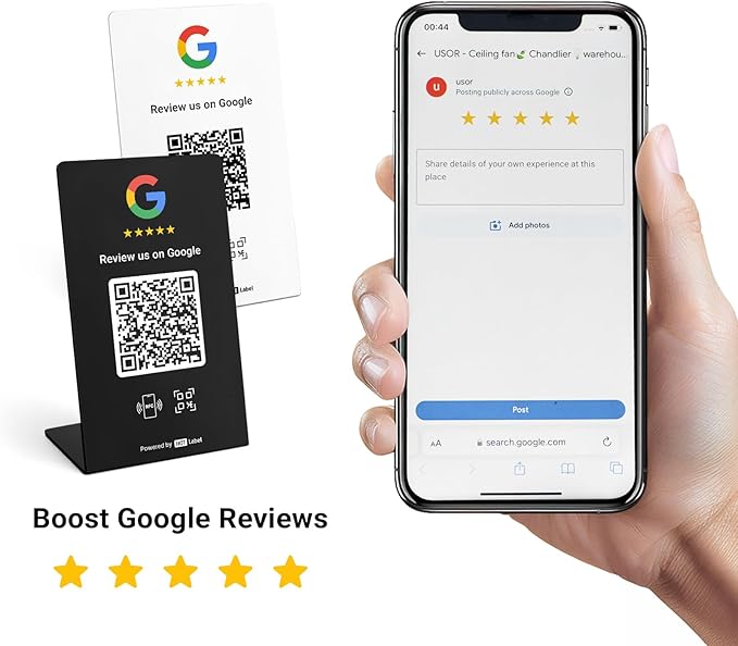 Hotlabel Review Stand 2-Pack + Black &amp White + for Boosting Google Reviews + NFC Tap &amp QR Code + Share 1 Independent Link (Supports 1 Store) + All Phones Compatible + No App/Subscription