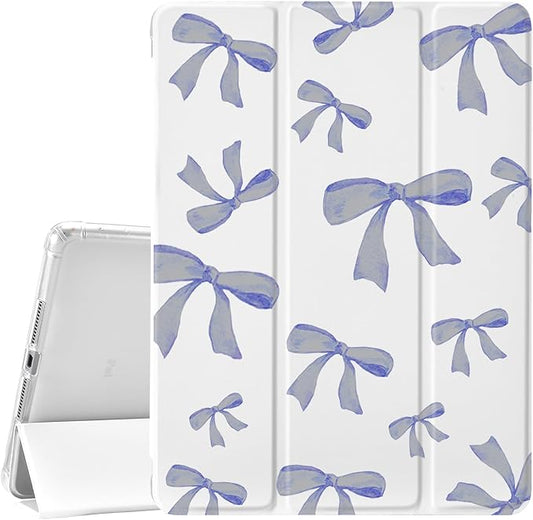 JOYLAND Blue Bow Pad Case for iPad 5th/6th Generation with Pencil Holder - Auto Wake/Sleep Anti-Scratch Shockproof Premium Folio Stand Case for iPad 9.7 inch