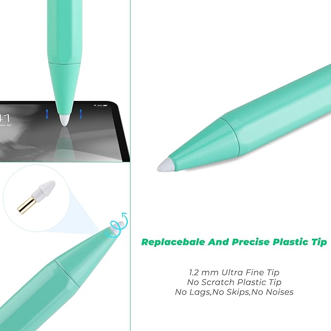 iPad 10th/9th/8th Generation 10.2 Stylus Pencil with Palm RejectionType C Charge 1.5mm POM Tip Active Drawing Writing Pen Compatible with Apple Pencil for iPad Pen 10.2-Inch 10th/9th/8th Green