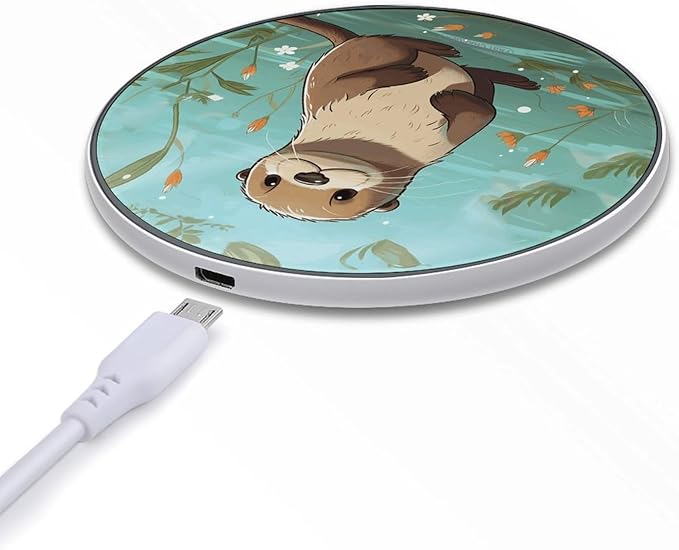Cartoon Cute Otter Wireless Charger Fast Wireless Charging Pad with USB Cable 10W Anti-Slip Magnetic Wireless Charger Portable Slim Charger Puck Travel Charging Station