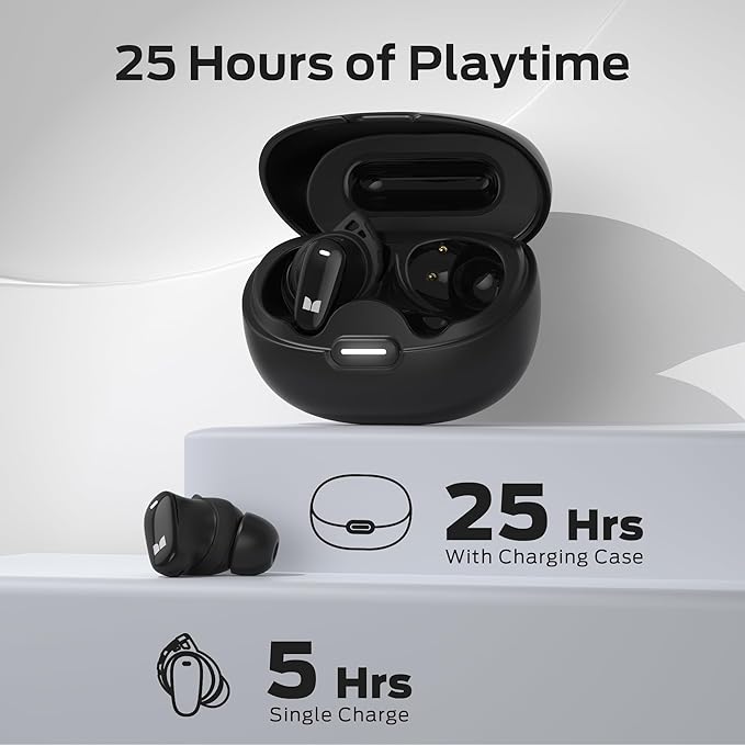 Monster N-Lite 206 Bluetooth Wireless Earbuds in Ear Headphones Bluetooth 5.4 Ear Buds Built-in Mic Comfortable Fit Touch Control Type-C Fast Charging IPX6 Waterproof 25H Playtime Black