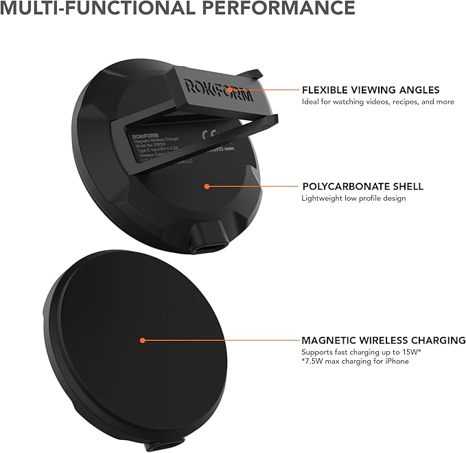 Rokform Magnetic Wireless Charger with Stand Includes USB-C to USB-C Cable (Black)