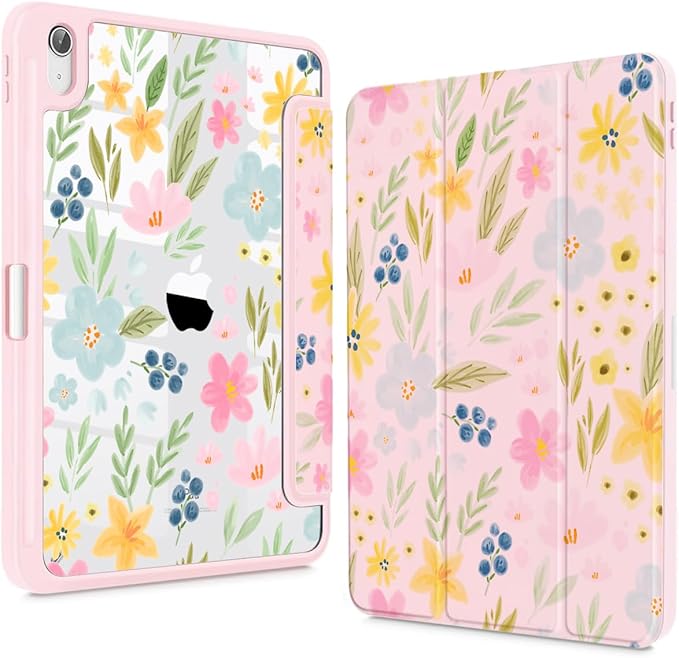 Teryeefi Case for iPad (A16) 11-inch 2025 &amp 10.9'' iPad 10th Generation 2022 3D Printing Slim Lightweight Protective Cover with StandAuto Wake/Sleep Function Clear PC +TPU Back Shell Pink Flor