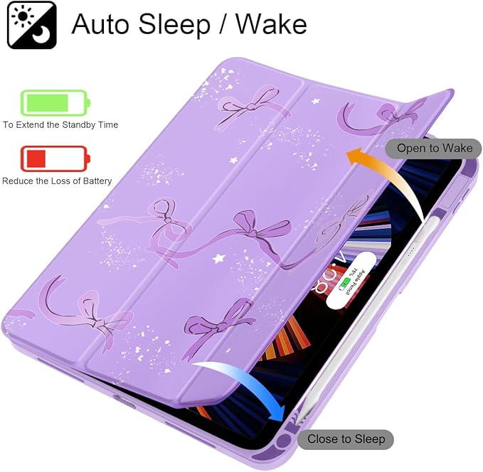 Tuiklol Case for iPad 11 inch (A16 Chip) 2025 Generation 11th / iPad 10.9 inch 2022 10th Gen Buit in Pencil Holder with Shockproof Cover Clear Transparent Back Shell Auto Wake/Sleep Bow-Purple