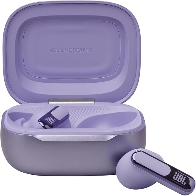 JBL Live Beam 3 - True wireless noise-cancelling stick-closed earbuds 48Hrs total playback Wireless Charging 6 Mics for perfect calls Multi-point connection IP55 waterproof and dustproof (Purple)