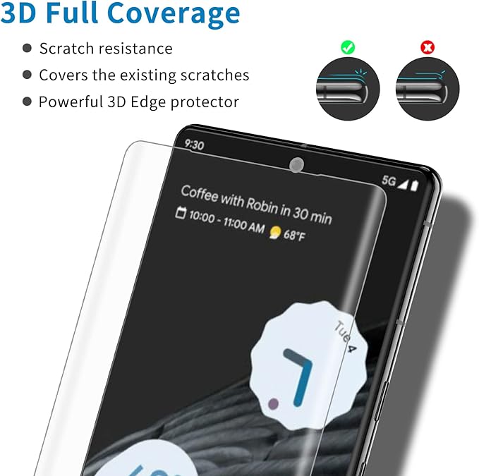 [3 Pack] Google Pixel 7 Pro Screen Protector Glass 3D Curved Tempered Glass Shield Support Fingerprint Unlocking Scratch &amp Impact Protection Full HD Clear &amp Touch Smoothly for Pixel 7 Pro 5G