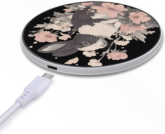 Rabbits and Hibiscus Flowers Phone Charger Magnetic Charging Pad Anti-Slip with USB Cable