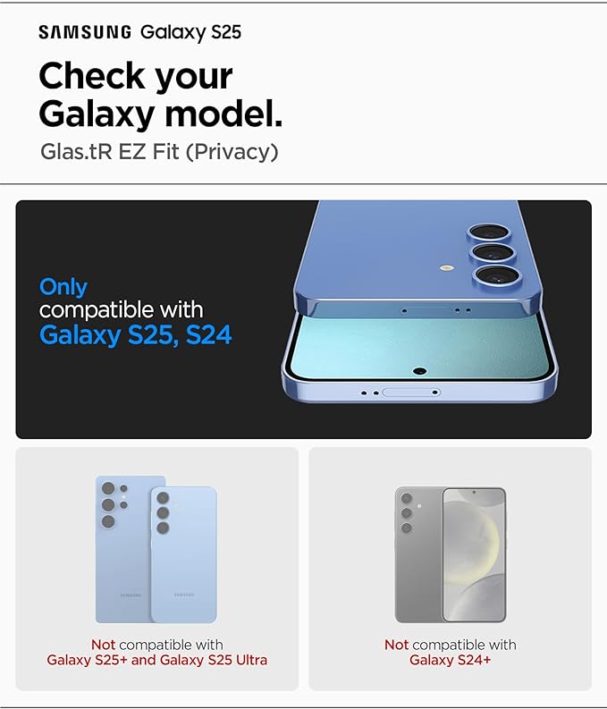 Spigen Tempered Glass Screen Protector [GlasTR EZ FIT - Privacy] Designed for Galaxy S25 | Galaxy S24 [Case Friendly] - 2 Pack