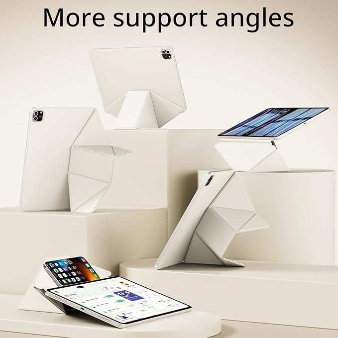 KenKe Magnetic Case for iPad Pro 11 Inch 4th/3rd/2nd Generation 2022/2021/2020 with Removable Pencil Holder Smart Folio Magnetic Slim Stand Cover with 6+View Angles Auto Wake/Sleep White Cream
