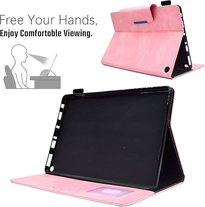 Folio Case for Amazon Kindle Fire HD 8/Fire HD 8 Plus (12th/10th Generation 2024/2022/2020) 8 UUcovers PU Leather Magnetic Smart Cover with Stand/Pencil Holder/Pockets [Auto Sleep/Wake] Pink