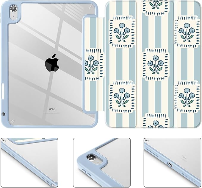 Mektron Case for 2026 iPad Air 13 inch M4 Cover Compatible 2025 iPad Air 13 inch M3 2024 iPad Air 13 inch M2 with Pencil Holder Shockproof Clear Shell Patchwork Floral