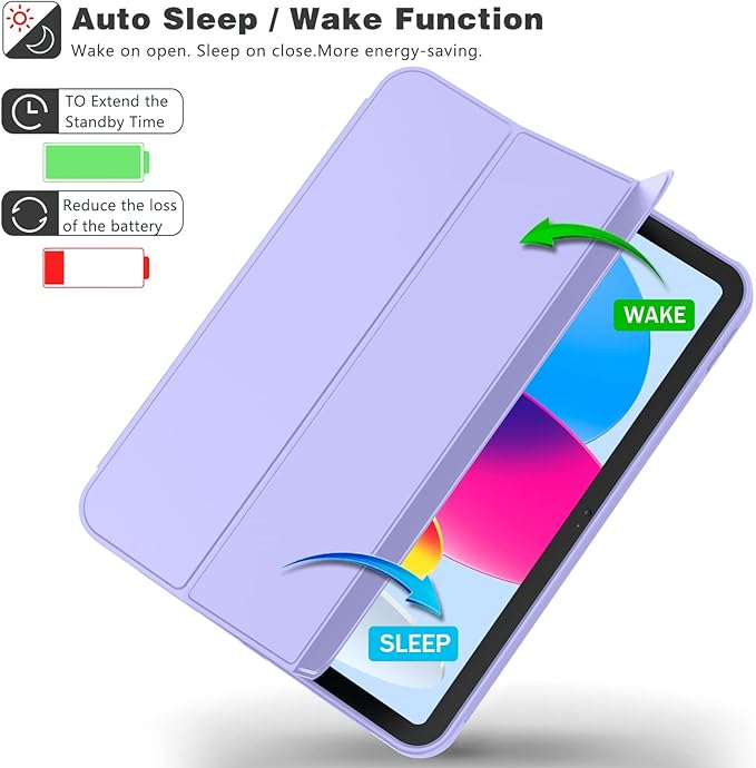 Case for iPad (A16) 11 Inch 2025/iPad 10th Generation 10.9 Inch 2022 Slim Trifold Stand Protective Cover with Pencil Holder and Soft TPU BackSupport Auto Sleep/Wake (Light Purple)