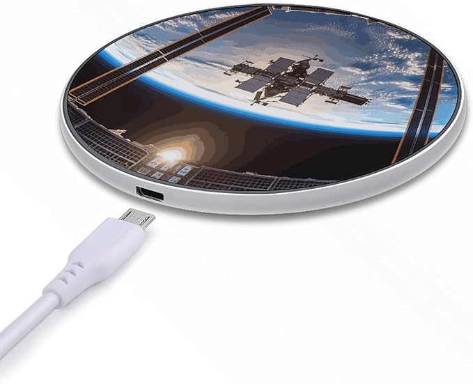 International Space Station Picture Wireless Charger Fast Wireless Charging Pad with USB Cable 10W Anti-Slip Magnetic Wireless Charger Portable Slim Charger Puck Travel Charging Station