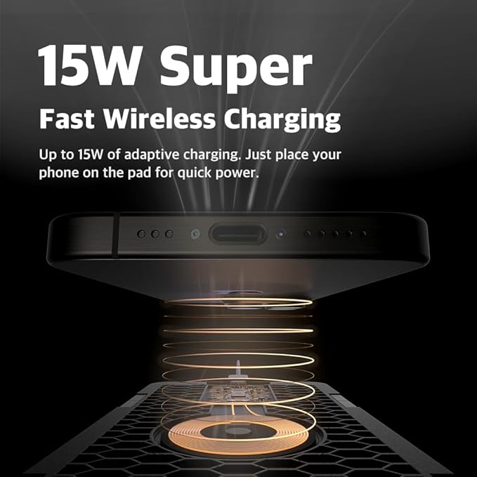 POUT H3 Split Max 3-in-1 Wireless Charging Mouse Pad – Fast Qi Charger Mousepad Mat and Magnetic Tray Organizer – Compatible with Smartphones and Earbuds (Pacific Blue)