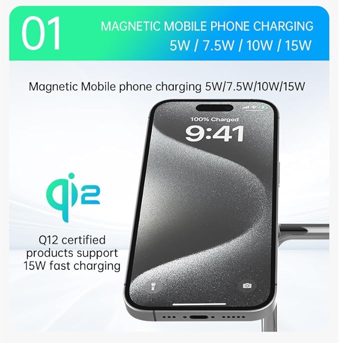B0D8VYKY3B：Wireless Charging Station3 in 1 Charging StationWireless Charger Stand for iPhone 16/15/14/13 SeriesWatch Airpods Magnetic Wireless Charger StandAdjustable Angle Travel Charger (WHITE)