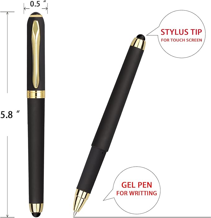 Gel Ink Rollerball Stylus Pen - 18 Pack1.0mm Gel Pen Bold Point2 in 1 Capacitive Stylus PenLarge Capacity Black InkWriting Smoothly for OfficeBusinessGiftMetal Gold Clip