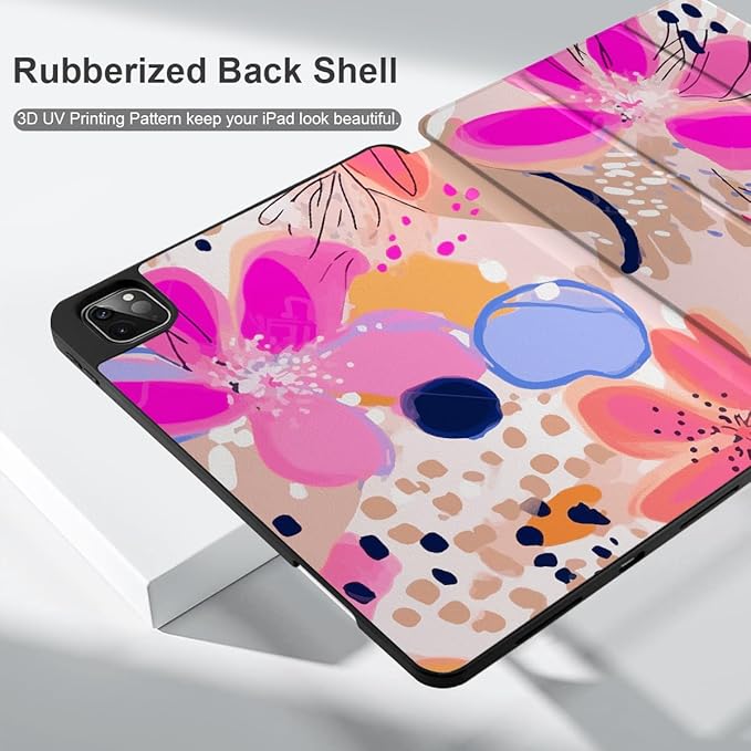 DONGKE Case for iPad Pro 12.9 inch 6th Generation 2022 Built-in Pencil Holder + Trifold Stand + Auto Wake/Sleep + Protective Cover for iPad Pro 12.9 5th/4th/3rd Gen - Floral Artistic