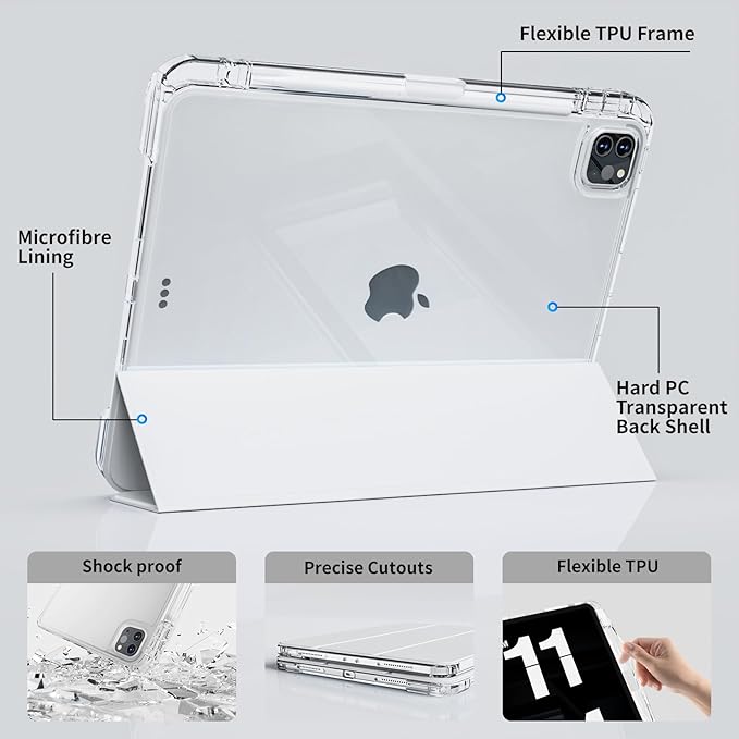 Case for iPad Air 13 Inch M3/M2 (2025/2024) &amp Pro 12.9 Inch 6th/5th/4th/3rd Generation 2022/2021/2020/2018 with Pencil Holder 2 in 1 Detachable Trifold Sliding Cover with Clear Back Shell Gray