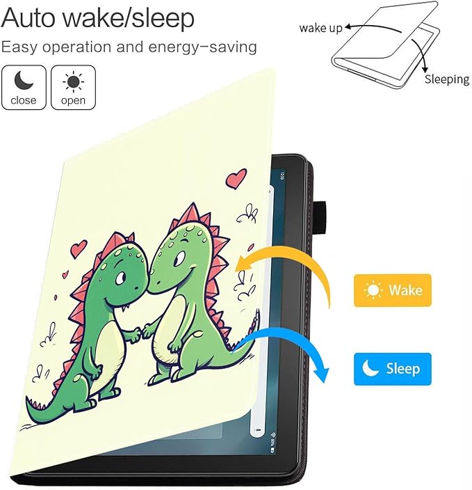 Case for All-New Amazon Kindle Fire HD 10 &amp 10 Plus Tablet 10.1 (13th/11th Generation 2023/2021 Release) - Premium PU Leather Cover with Auto Sleep Wake Cute Little Dinosaur