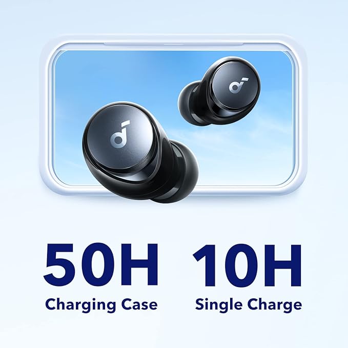 Soundcore by Anker Space A40 Adaptive Active Noise Cancelling Wireless Earbuds Reduce Noise by Up to 98% Ultra Long 50H Playtime 10H Single Playtime Hi-Res Sound Comfortable Fit Wireless Charge