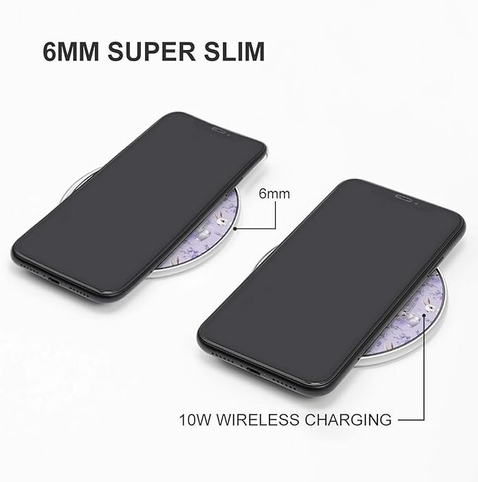 Cute Bunny Floral Wireless Charger Anti-Slip Wireless Charging Pad Slim Charger Mat for Men Women