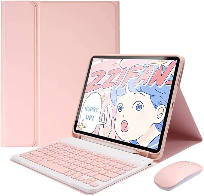 Keyboard Case for iPad Air 11 inch (M3 2025/M2 2024) with Mouse Case for iPad Air 5th/4th Gen with Keyboard Cover with Pencil Holder Pink