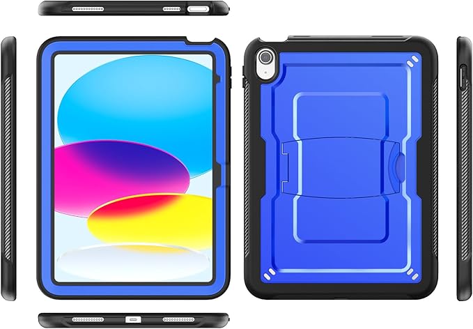 SEYMAC stock Case for iPad (A16) 11th/10th Generation 11''/10.9'' 2025/2022 with Built-in Screen Protector Shoulder Strap Built-in Kickstand Rugged Full Body Shockproof Protective Case Blue