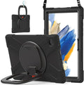 360 Rotation Case for Galaxy Tab A8 10.5 Sturdy Cover Rotate Ring Stand Shoulder Carrying Strap Hand Strap Rugged Children Adults Outdoor Case Black