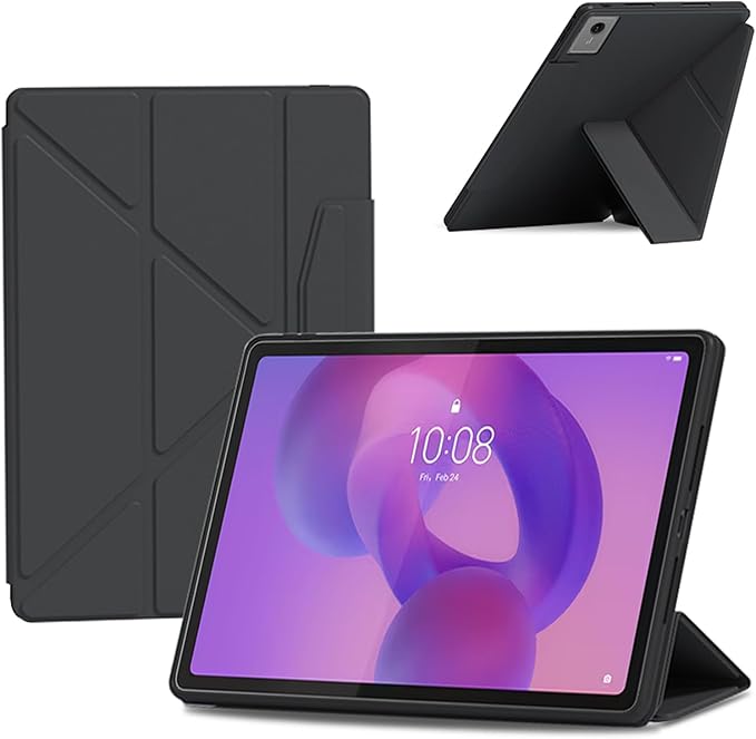 Case for Lenovo Idea Tab Plus 12.1 Inch – Multi-Angle Stand PU Leather Soft Cover with Hidden Pencil HolderSlim Lightweight Back Protective Folio Case ShockproofAnti-Scratch[Black]